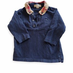 Burberry Kids Shirt in Navy with Red Plaid Collar